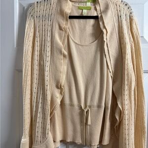 Sigrid Olsen Cream Open-Front Tie-Waist Knit Cardigan